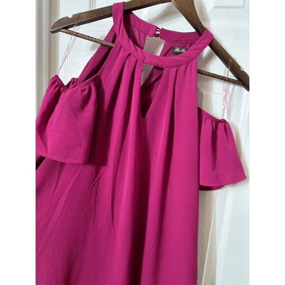 Lily Rose Womens Tiered Fit & Flare Dress Pink Ruffle  Above Knee‎ M - Picture 2 of 5
